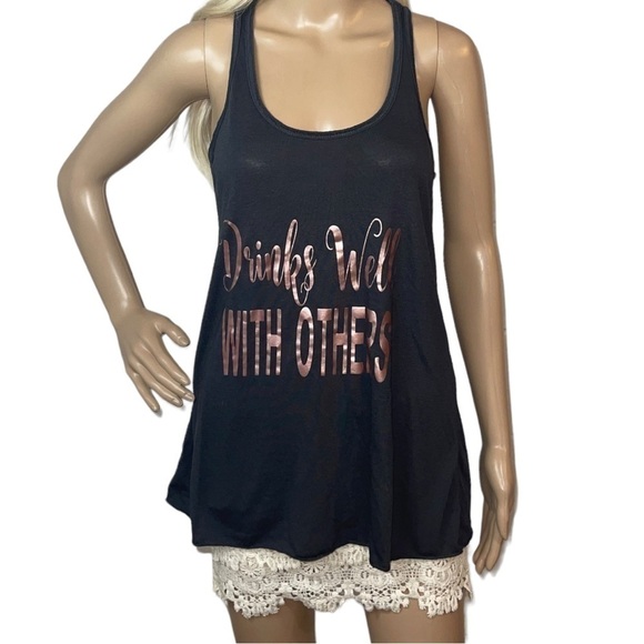 Bella Canvas Tops - BELLA Canvas Blue & Metallic Pink "Drinks Well With Others" Racerback Tank Top